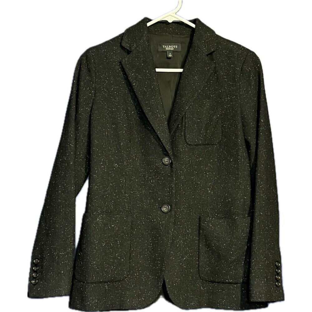 Women's TALBOTS BLAZER Black Specked Wool Blend Sz 2 Office Executive - Picture 1 of 5